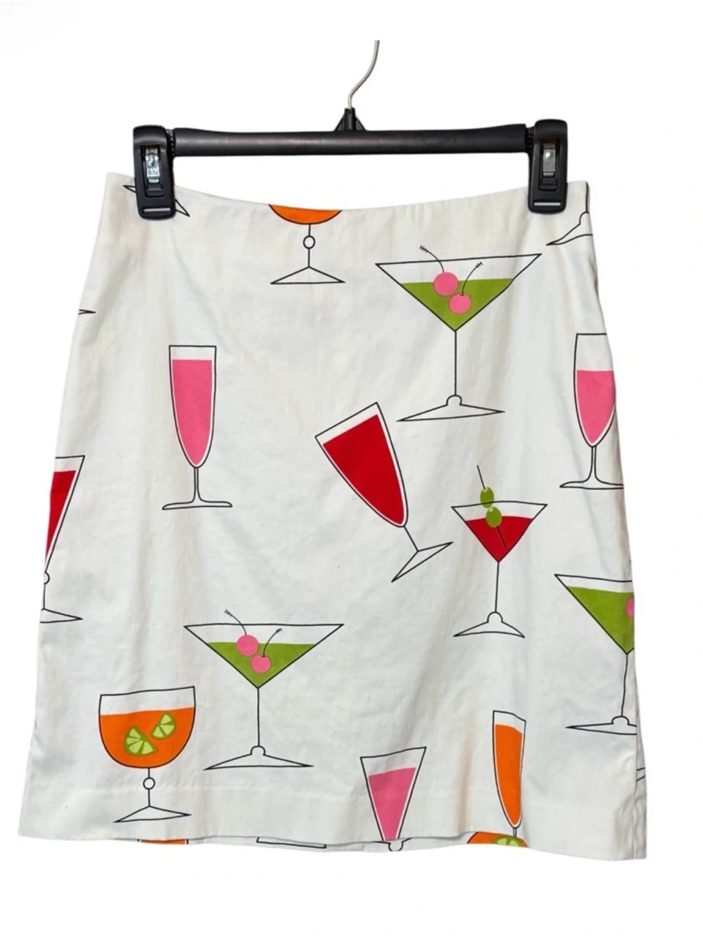 Martini Cocktail Print Mini Skirt White Retro Resort Size 4 - Picture 2 of 3